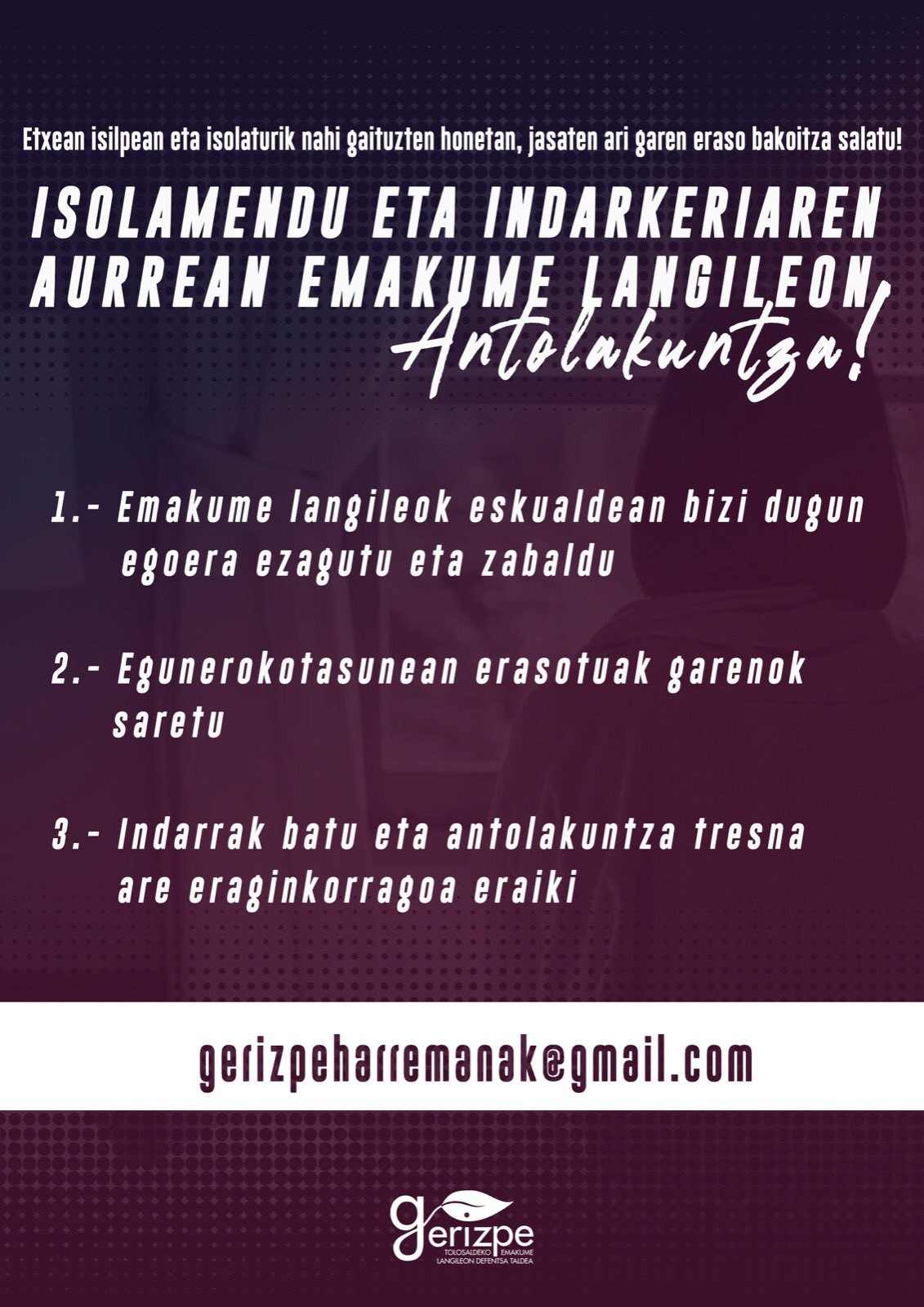 Isolamenduaren eta indarkeriaren aurrean, emakume langileon antolakuntza!